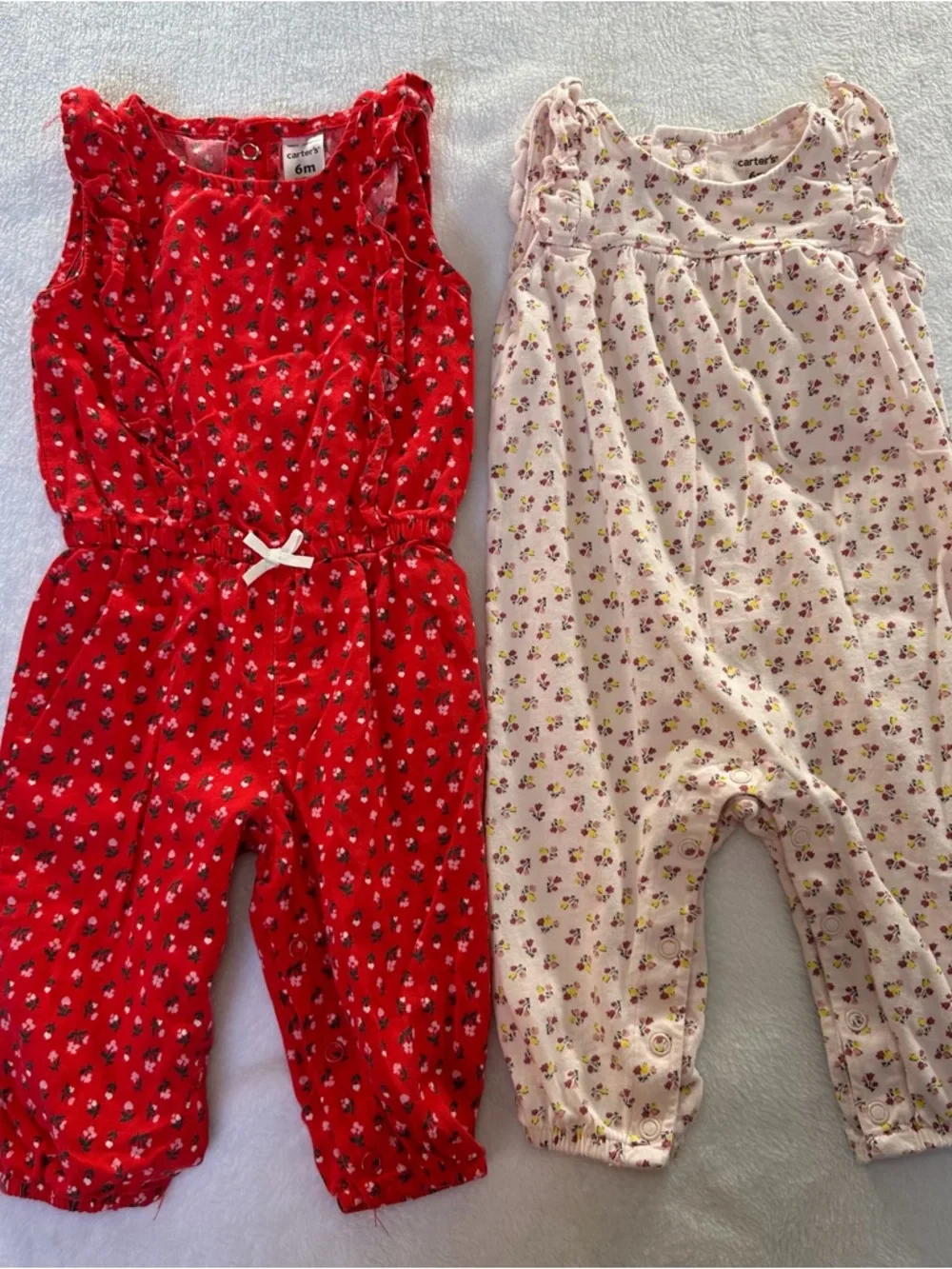 Baby Girl 6M Romper Bundle Carter’s‎ Floral Pink Red Ruffle Sleeveless